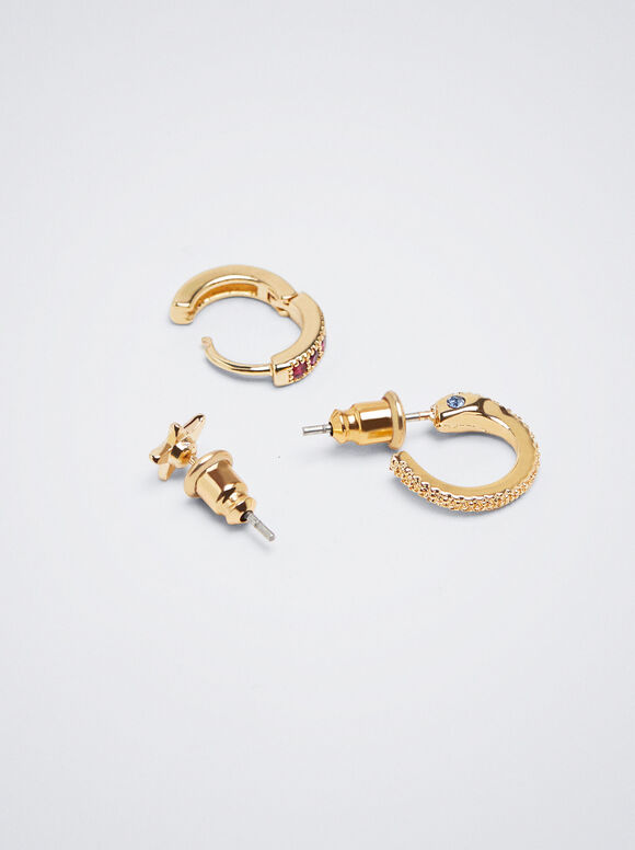 Conjunto de brincos de argola com zircônias - Multicor
