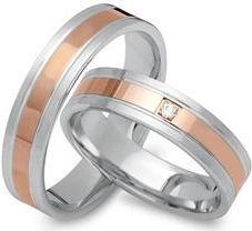 Trouwringen 8 karaat rood-wit goud met Diamant