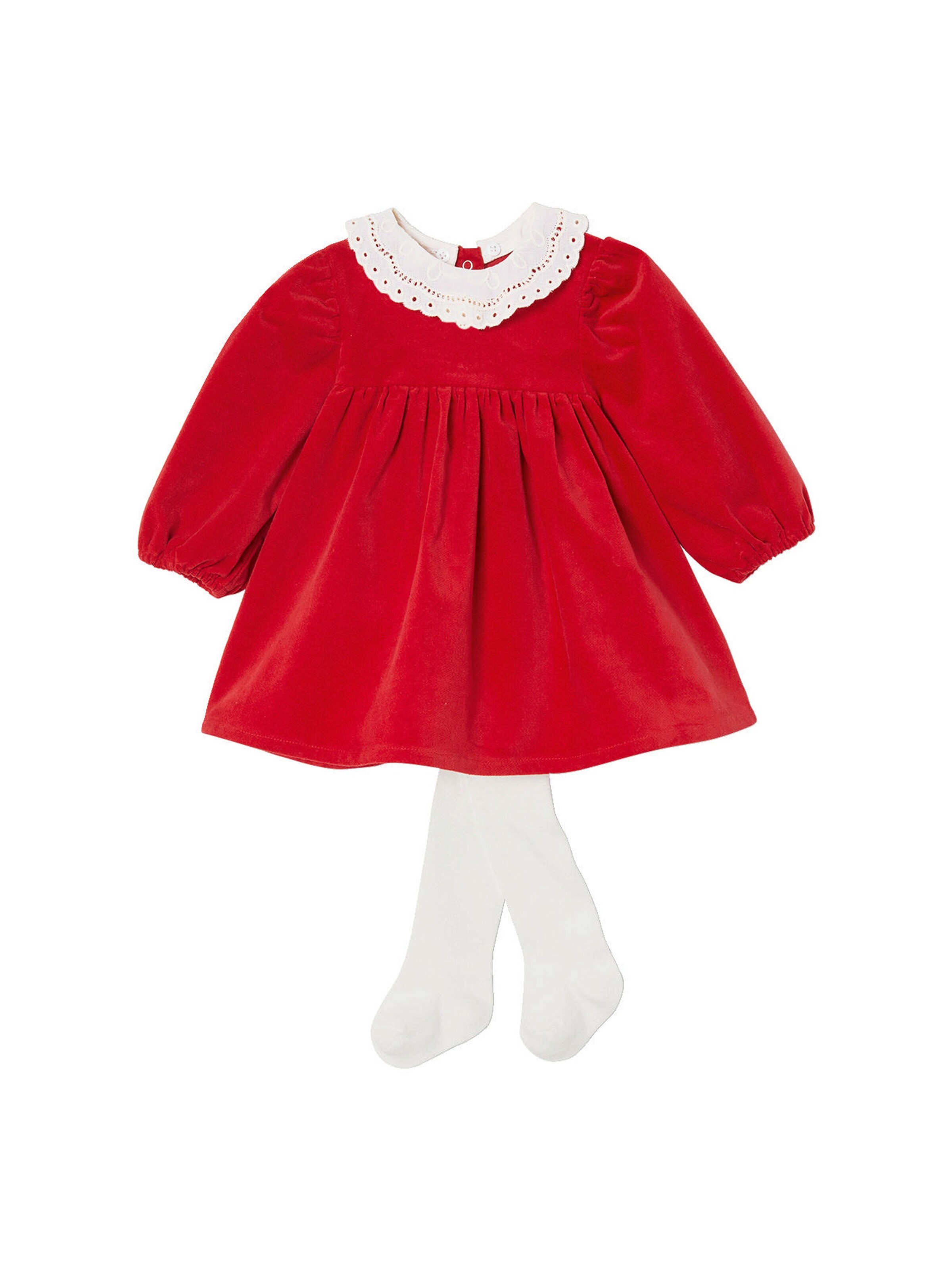 Vertbaudet Baby-Set: Samtkleid & Strumpfhose rot