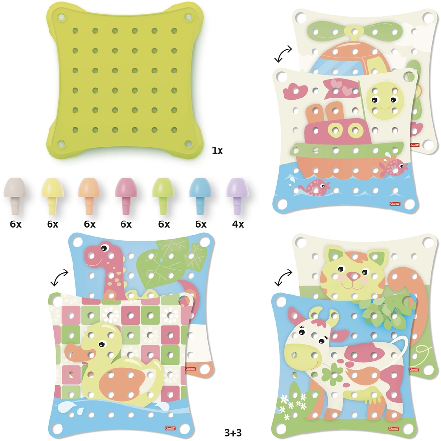 Quercetti PlayEco+ Jumbo Peggy Evo Mosaik-Steckspiel aus recyceltem Kunststoff (41 Teile)
