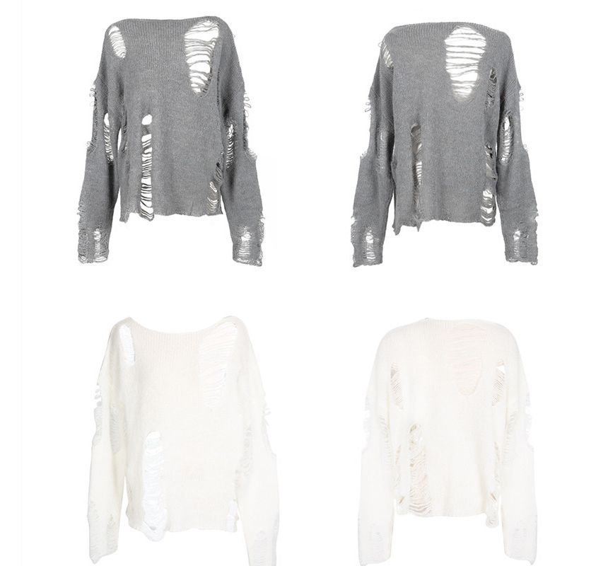 Areumdaun - Off-Shoulder Effen Versleten Trui