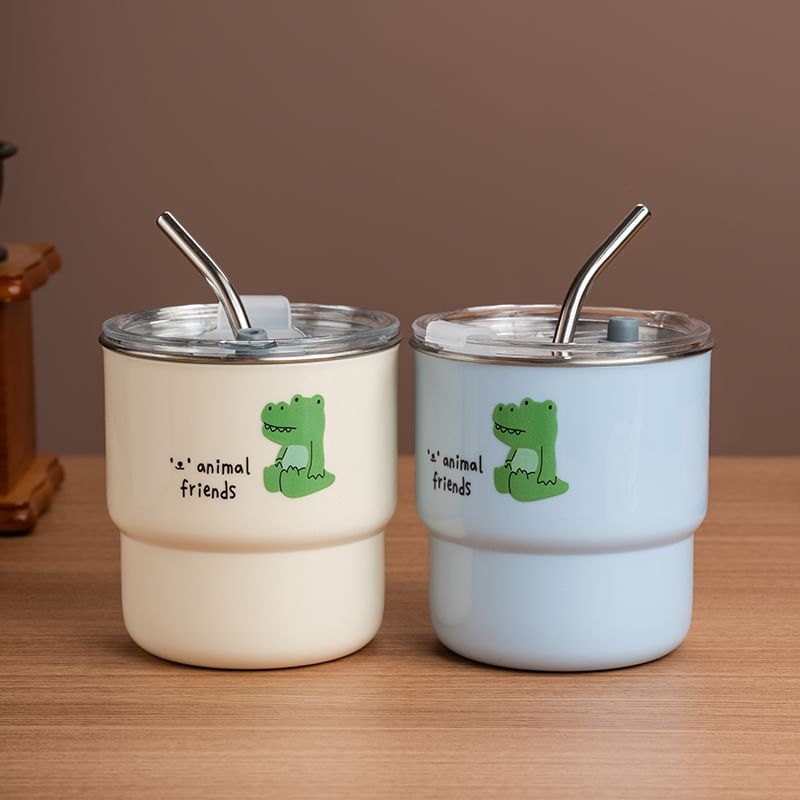 Koringa - Panda RVS drinkfles met rietje