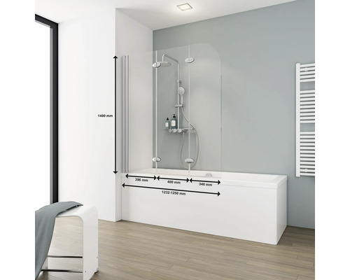 3-delige badwand SCHULTE Komfort 125 x 140 cm helder glasprofiel kleur aluminium D3354 01 50 1 140