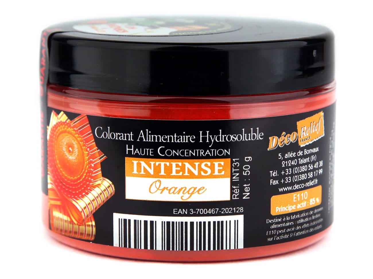 Colorant alimentaire en poudre orange - hydrosoluble - 50 g - Déco Relief
