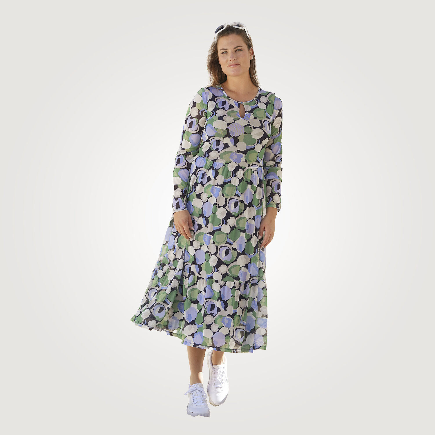 Bedrucktes Midi Kleid mit Rundhalsausschnitt