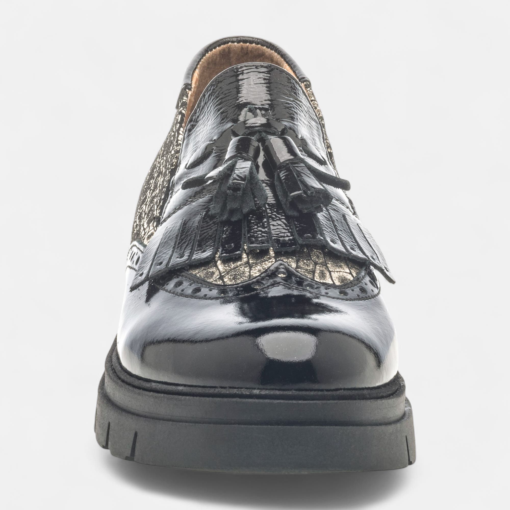 Mocassins Femme en cuir noir vernis