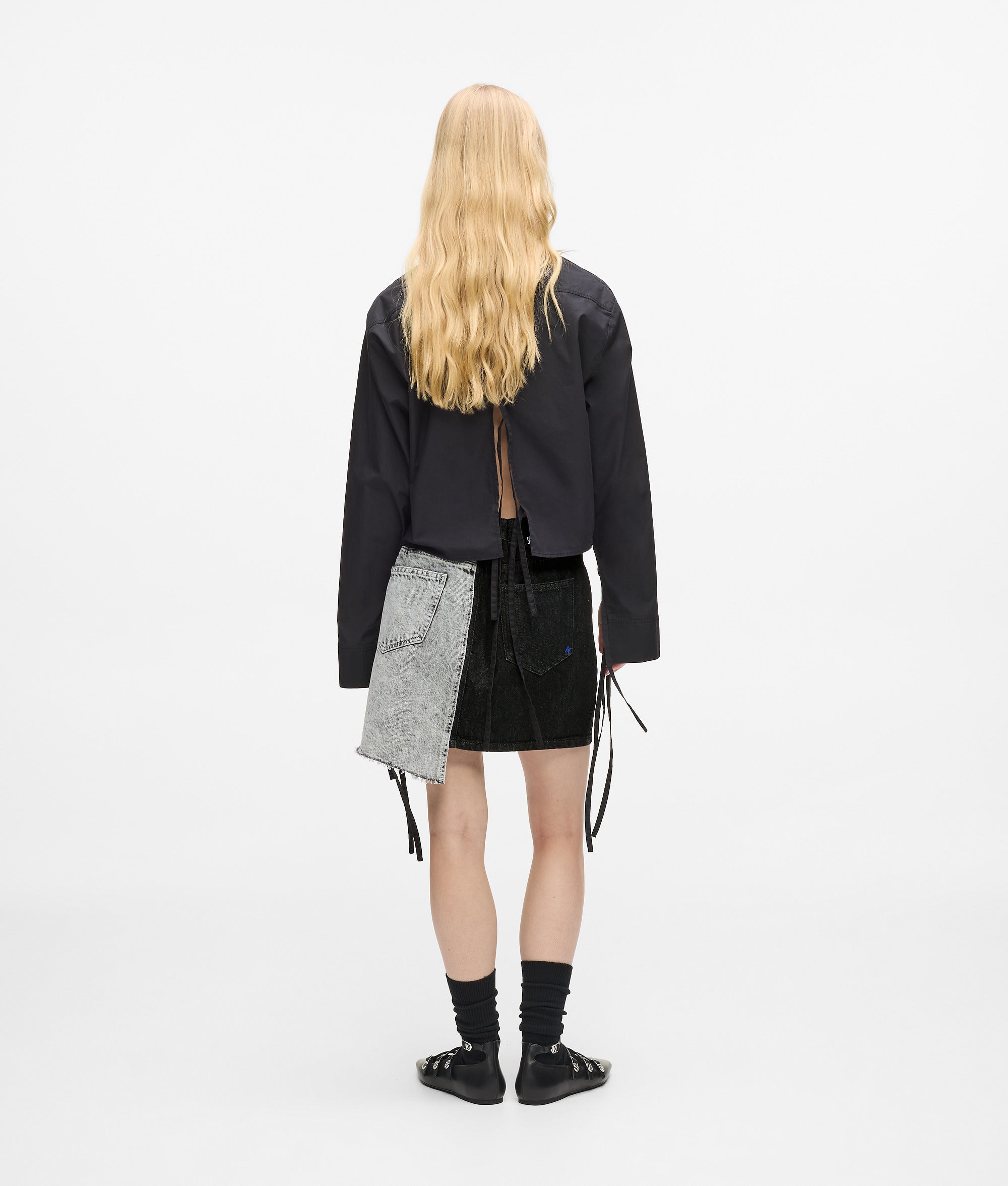 Tweekleurige denim minirok