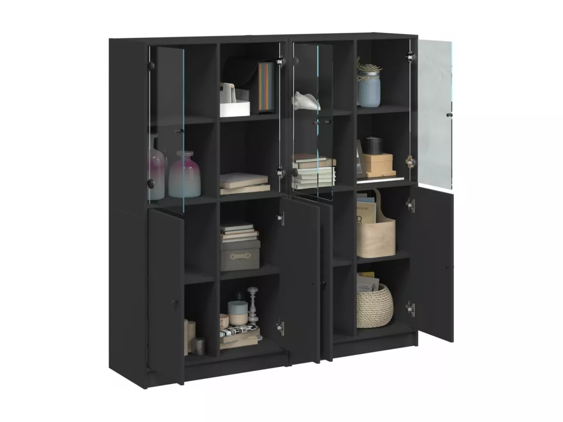Bibliothèque avec portes noir 136x37x142 cm bois d'ingénierie