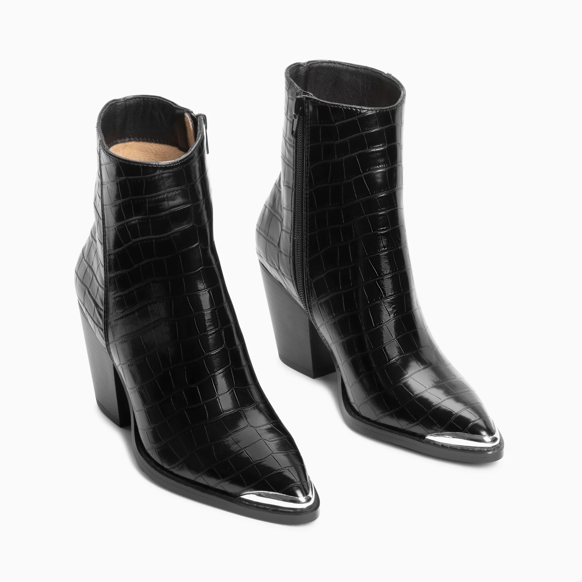 Bottines-Bottines santiags Jenn noir croco à talon
