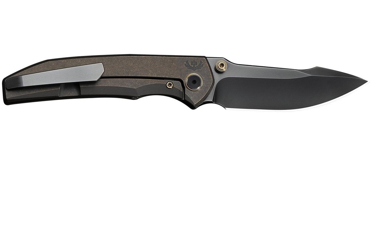 WE Knife Ryson WE24086-3 Gray Polished Böhler M390, Bronze Titanium, zakmes, Raven The Pirate design
