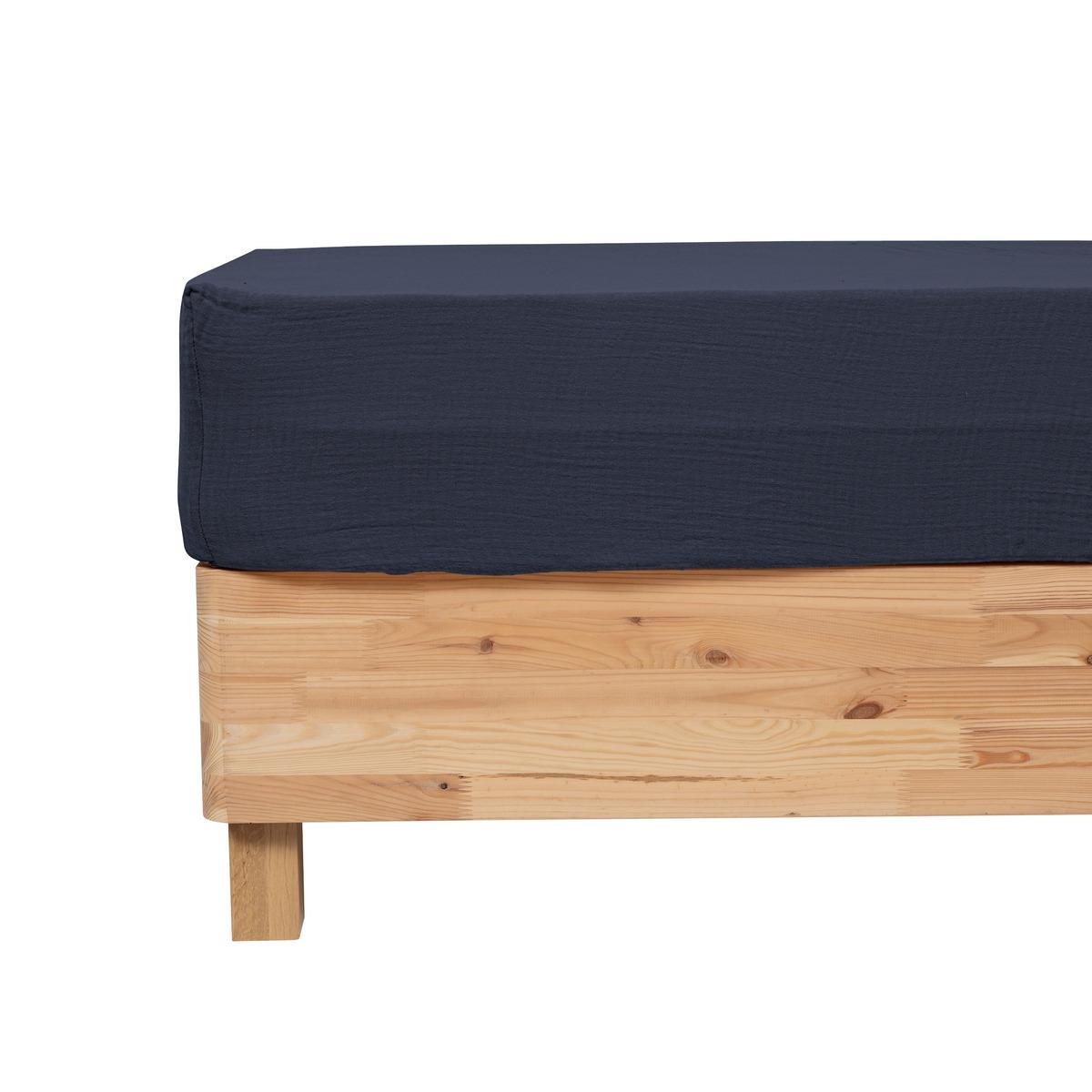DRAP HOUSSE GAZE DE COTON BLEU 160X200CM