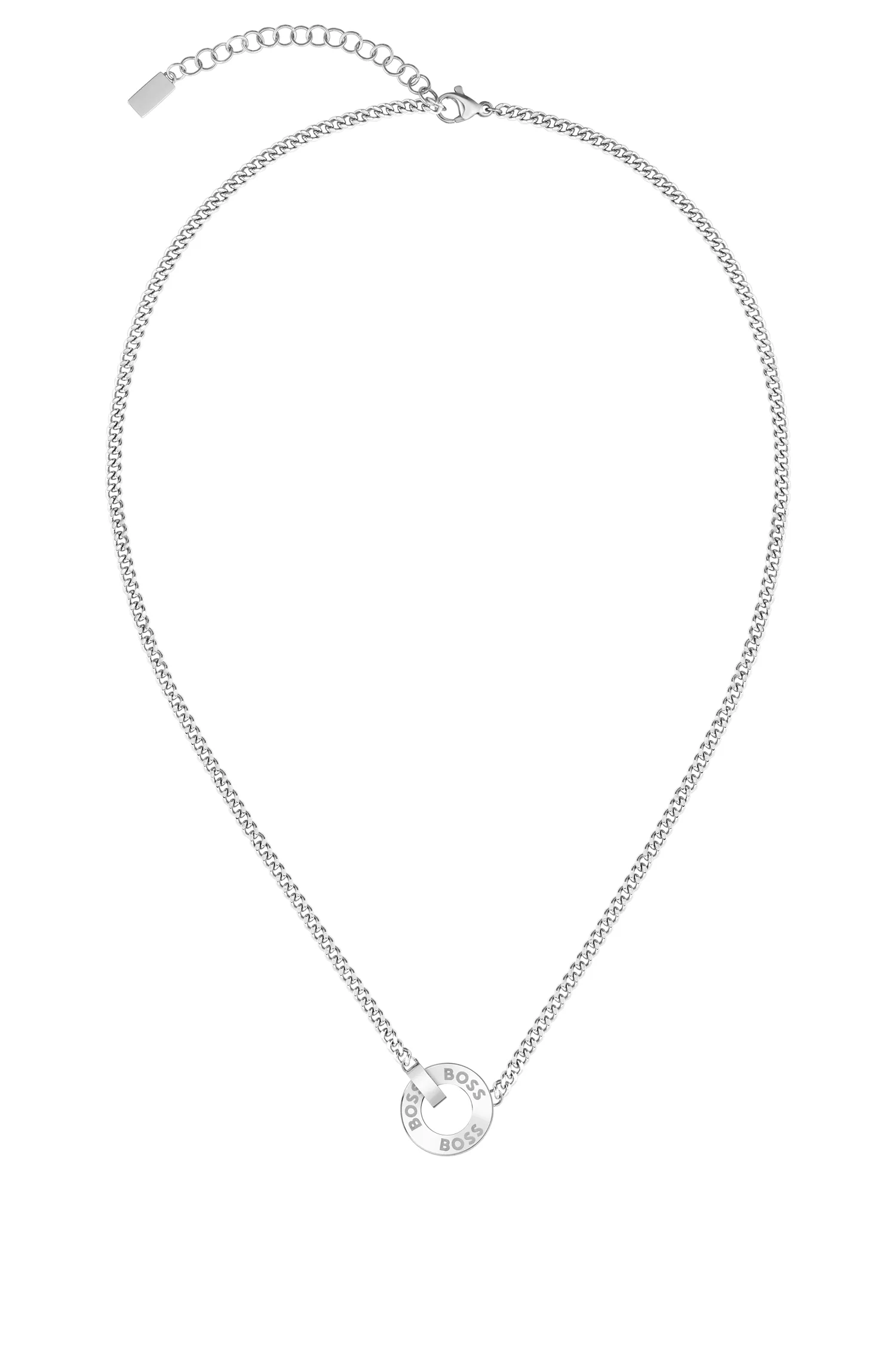 Colar BOSS Black-Chain com anel de cristal e elo com a marca.