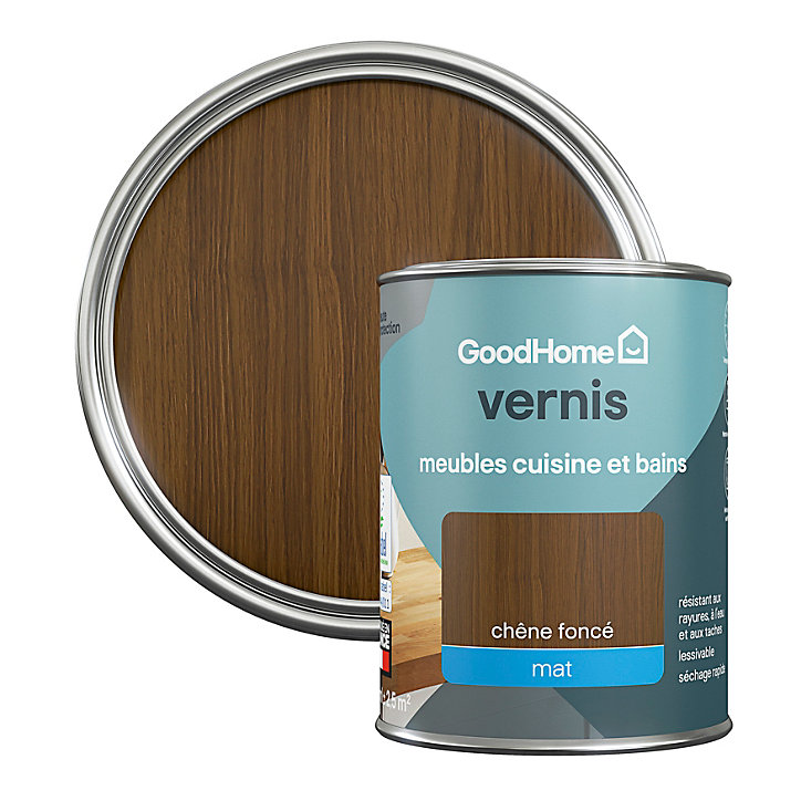 Vernis meubles cuisine et bains GoodHome chêne foncé mat 250 ml