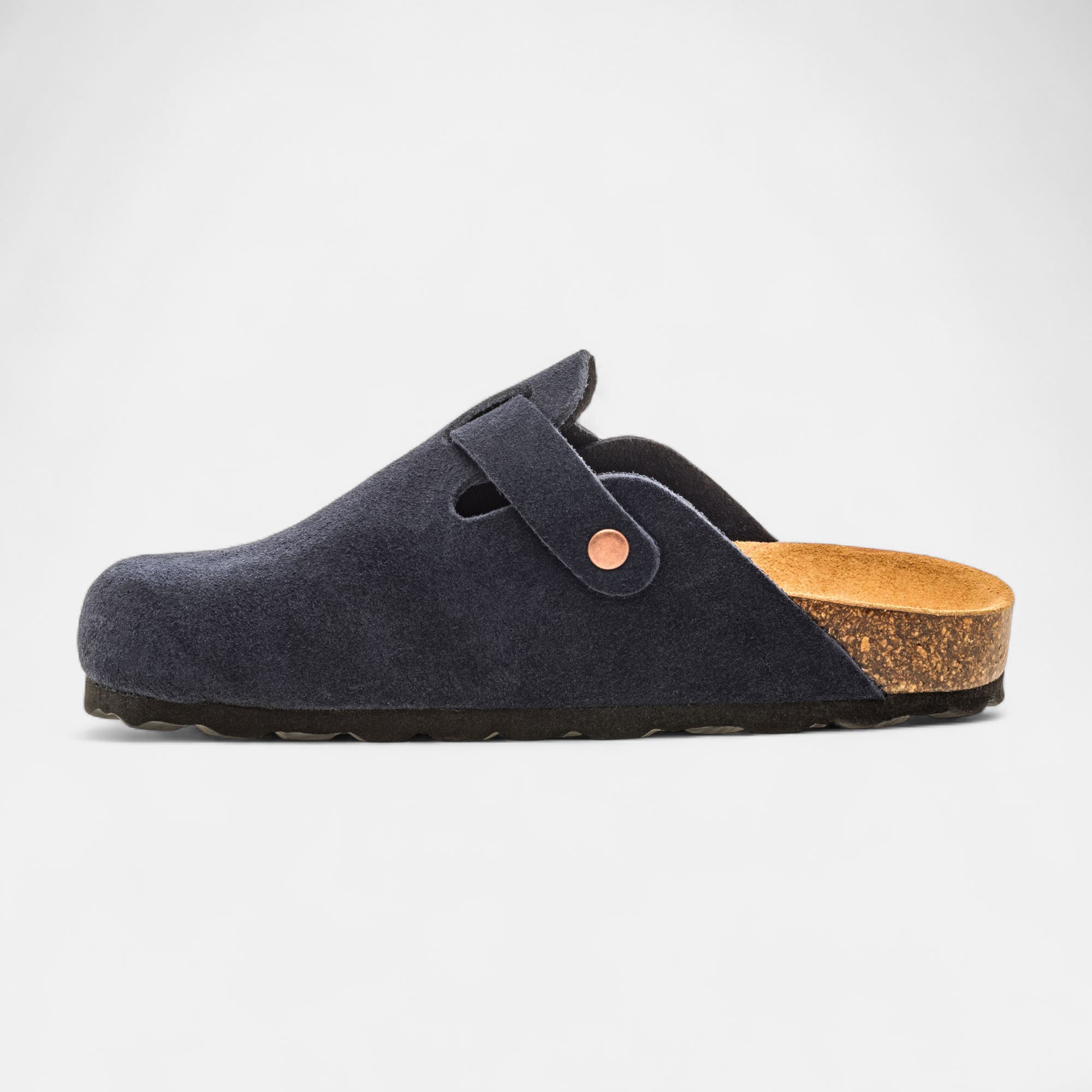 Mules semelle liège Garçon en cuir bleu marine