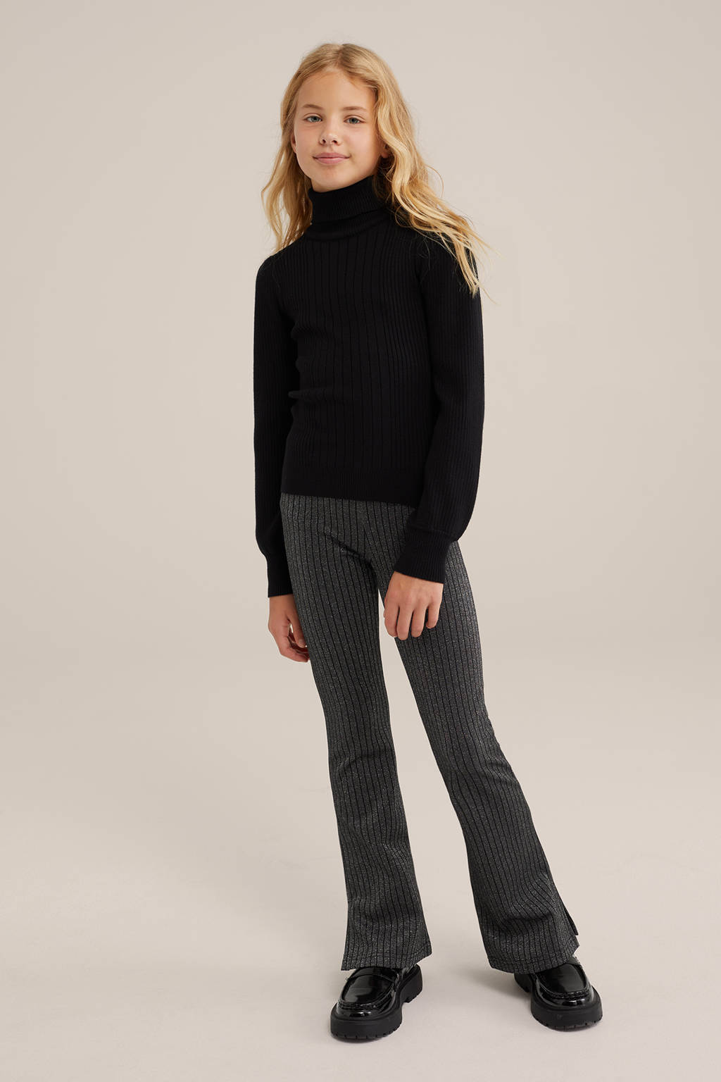 WE Fashion gestreepte broek zwart/zilver