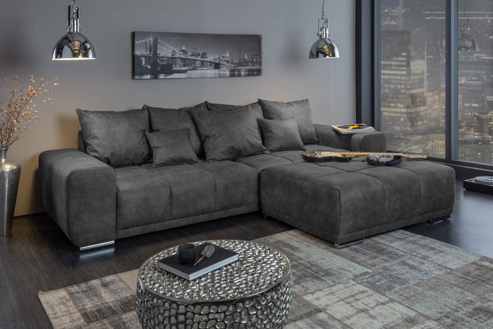 Extravaganter Hocker ELEGANCIA 110cm grau mit Ziersteppung