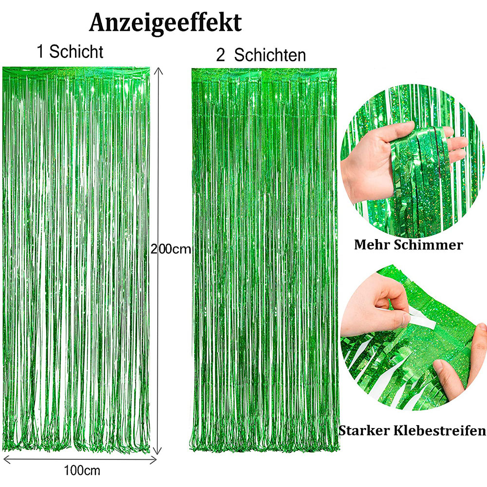 (2x1m) Party Deko Irisierender Lametta Vorhang Glänzender Fransen Vorhang - Grün