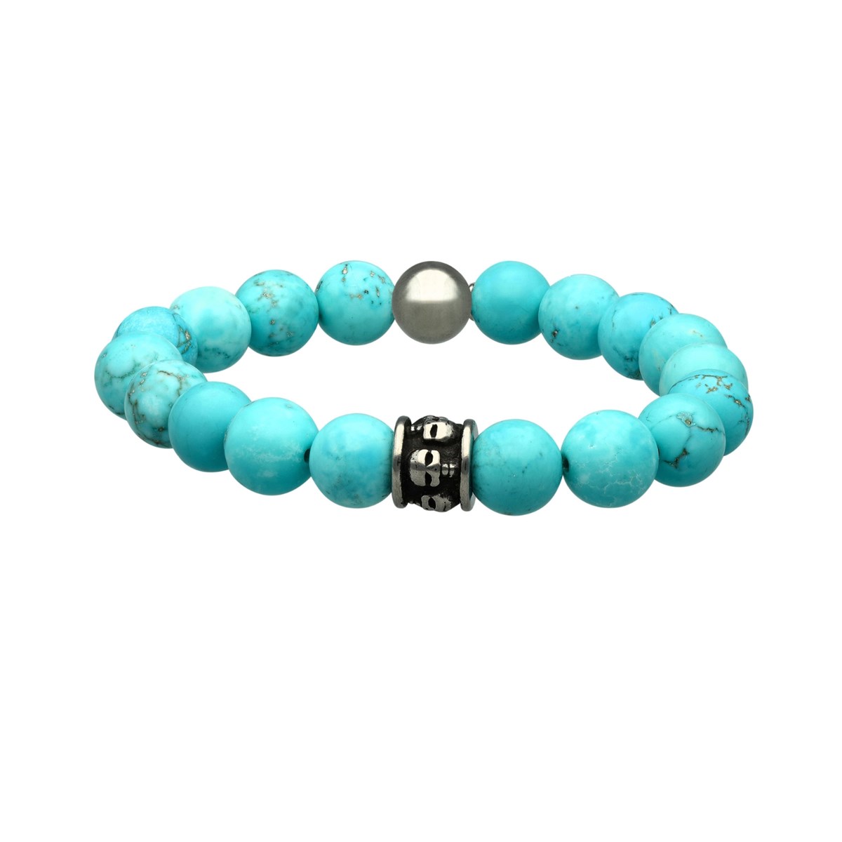 Bracelet Grosses Perles Turquoise Pierres Naturelles Tête De Mort-Large-20cm