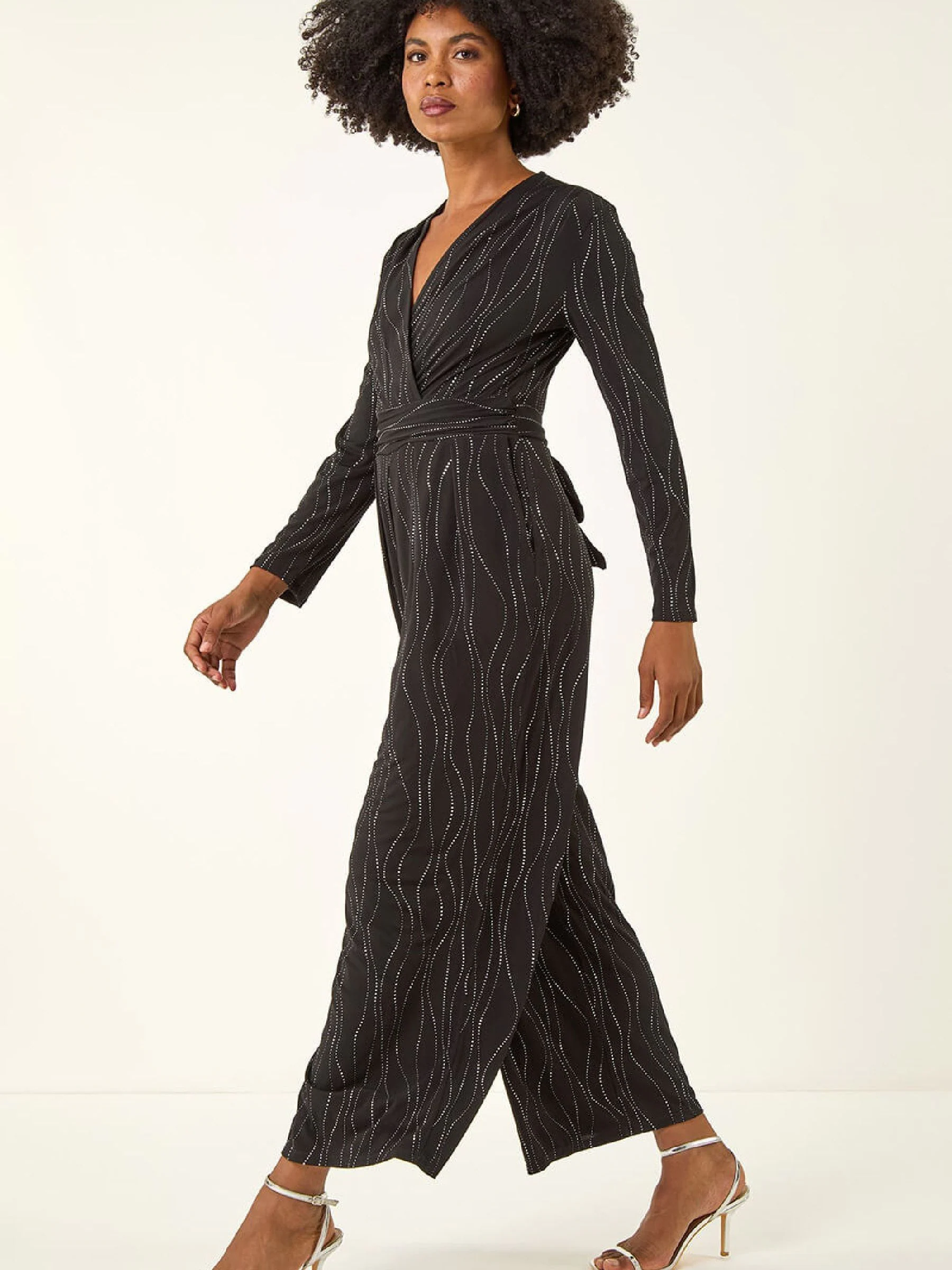 Roman Embellished Wide Leg Stretch Jumpsuit