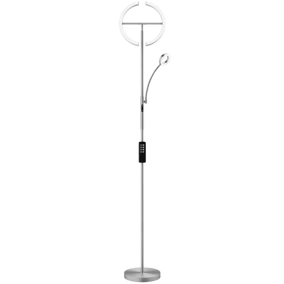 tectake Vloerlamp Auralis LED 20W, leeslamp, dimbaar, Mat Nikkel