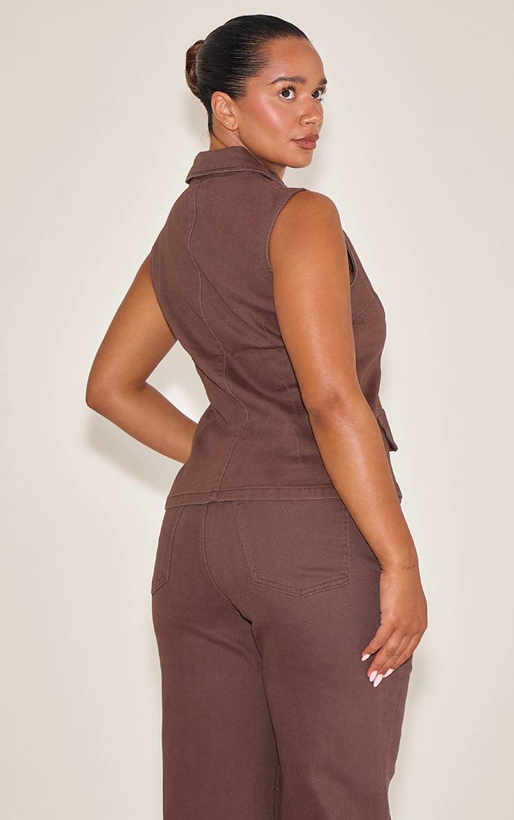 Chocolat Top Long En Denim Stretch Shape Avec Boutonnière