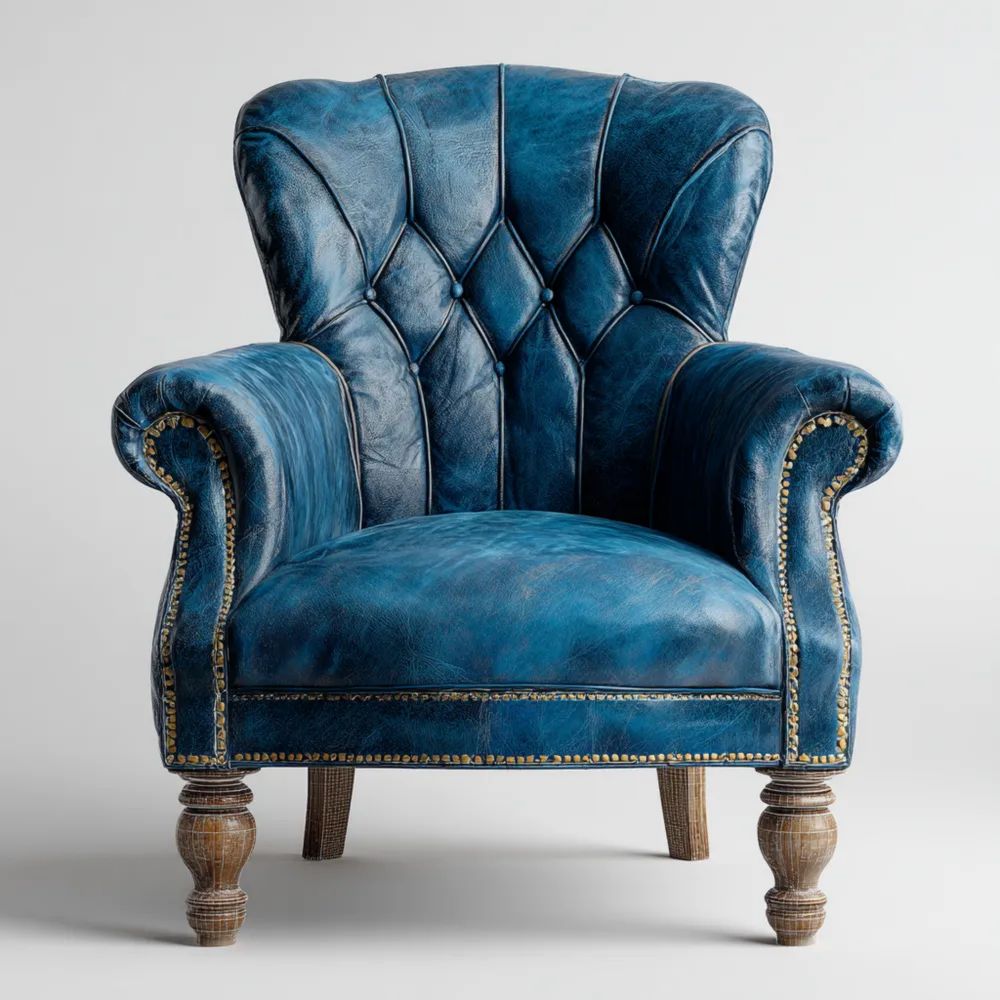 Ohrensessel Leder 85x80x100 cm - Blau - Klassisches Design