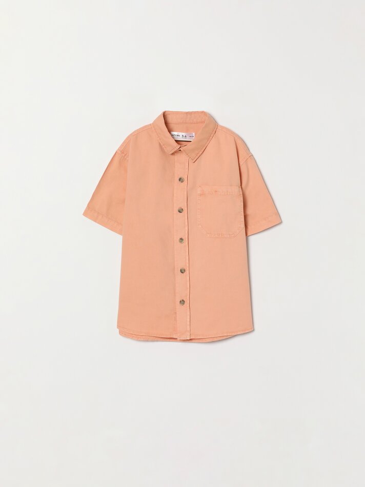 Camisa de manga curta com bolso - Damasco
