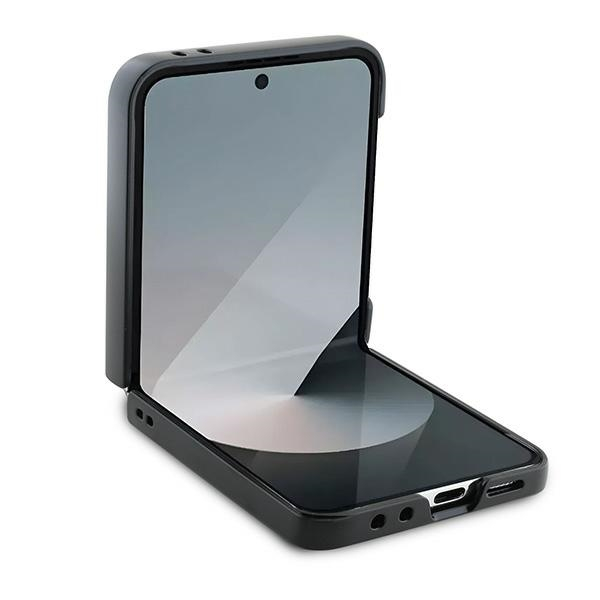 Samsung Galaxy Z Flip7 FE / Z Flip6 Leder Hardcase Hülle Metall Logo (GUHCZF64GMGGR) - Schwarz
