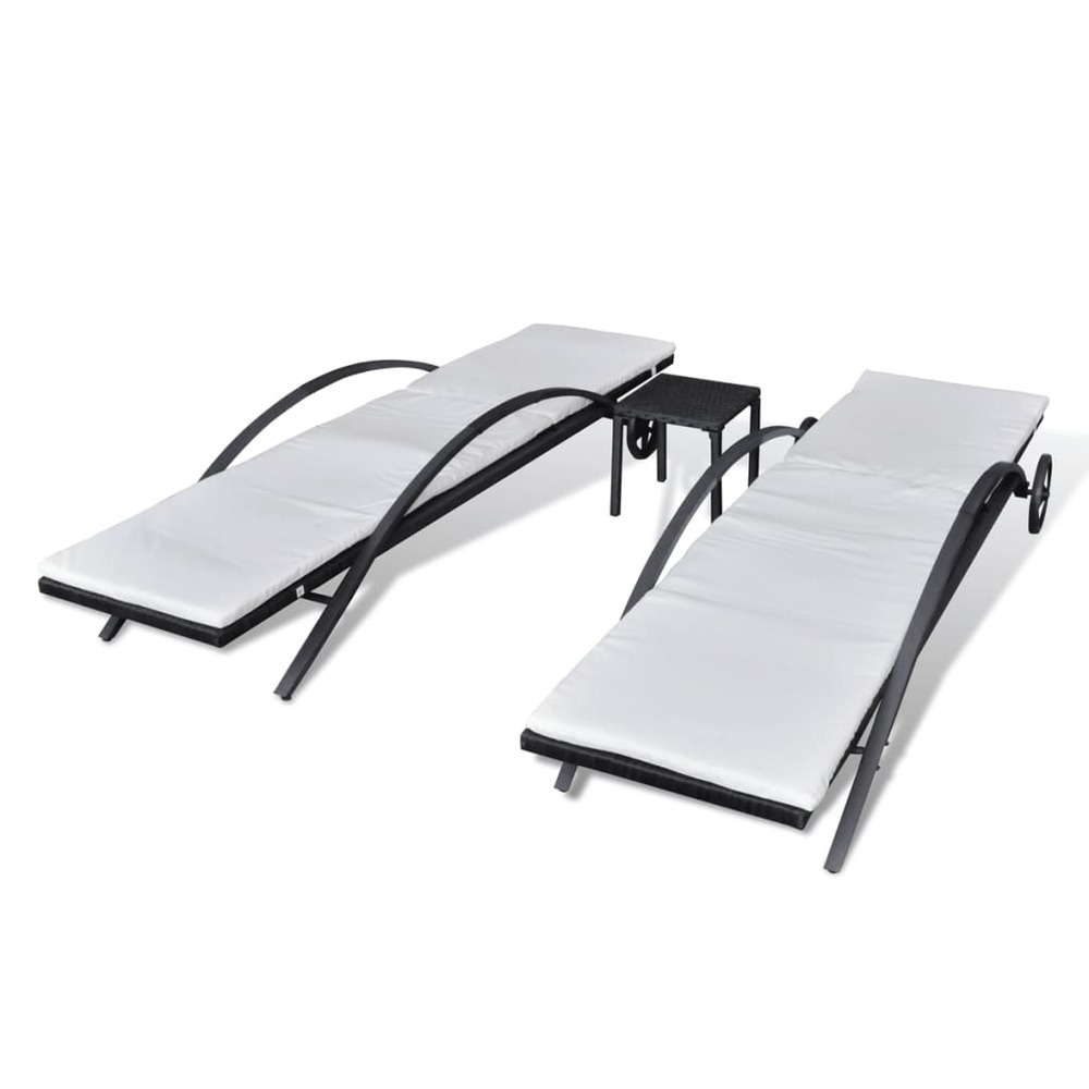 Chaises longues avec table 199,5 x 65 x 37 cm résine tressée noir