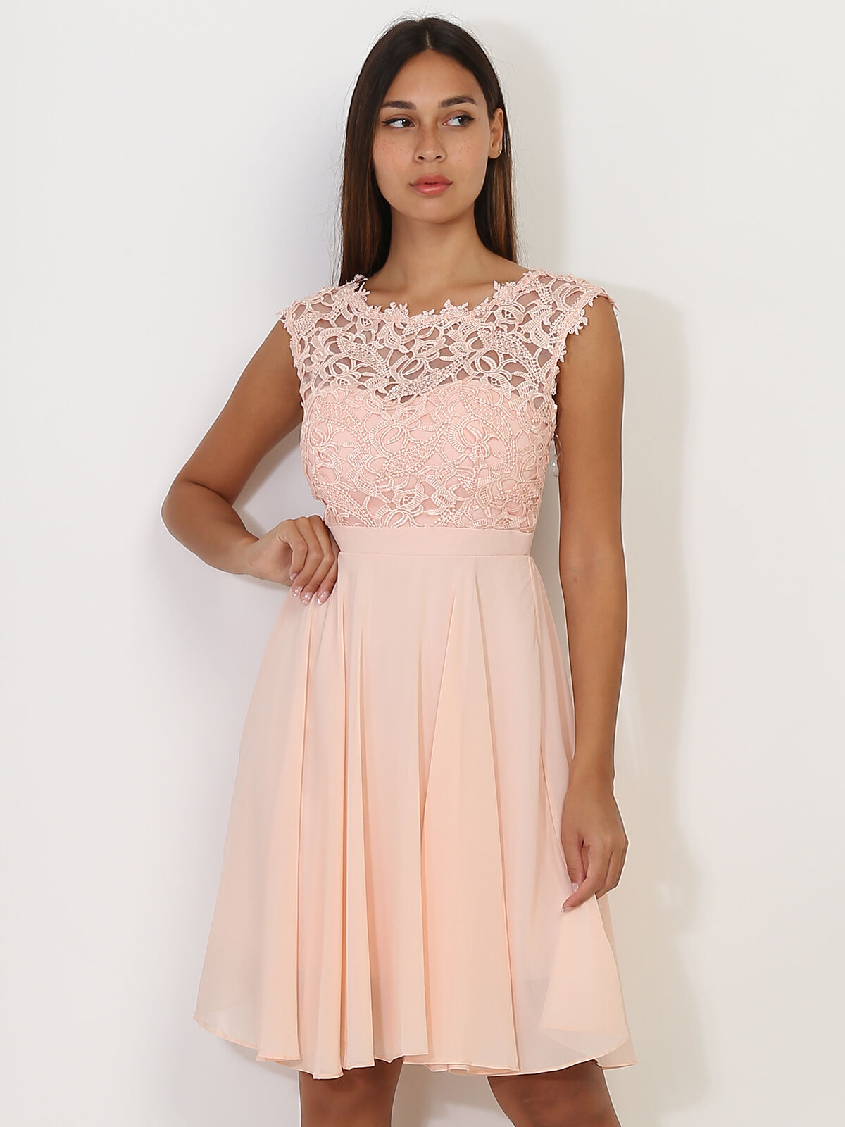 Robe avec dentelle- Rose