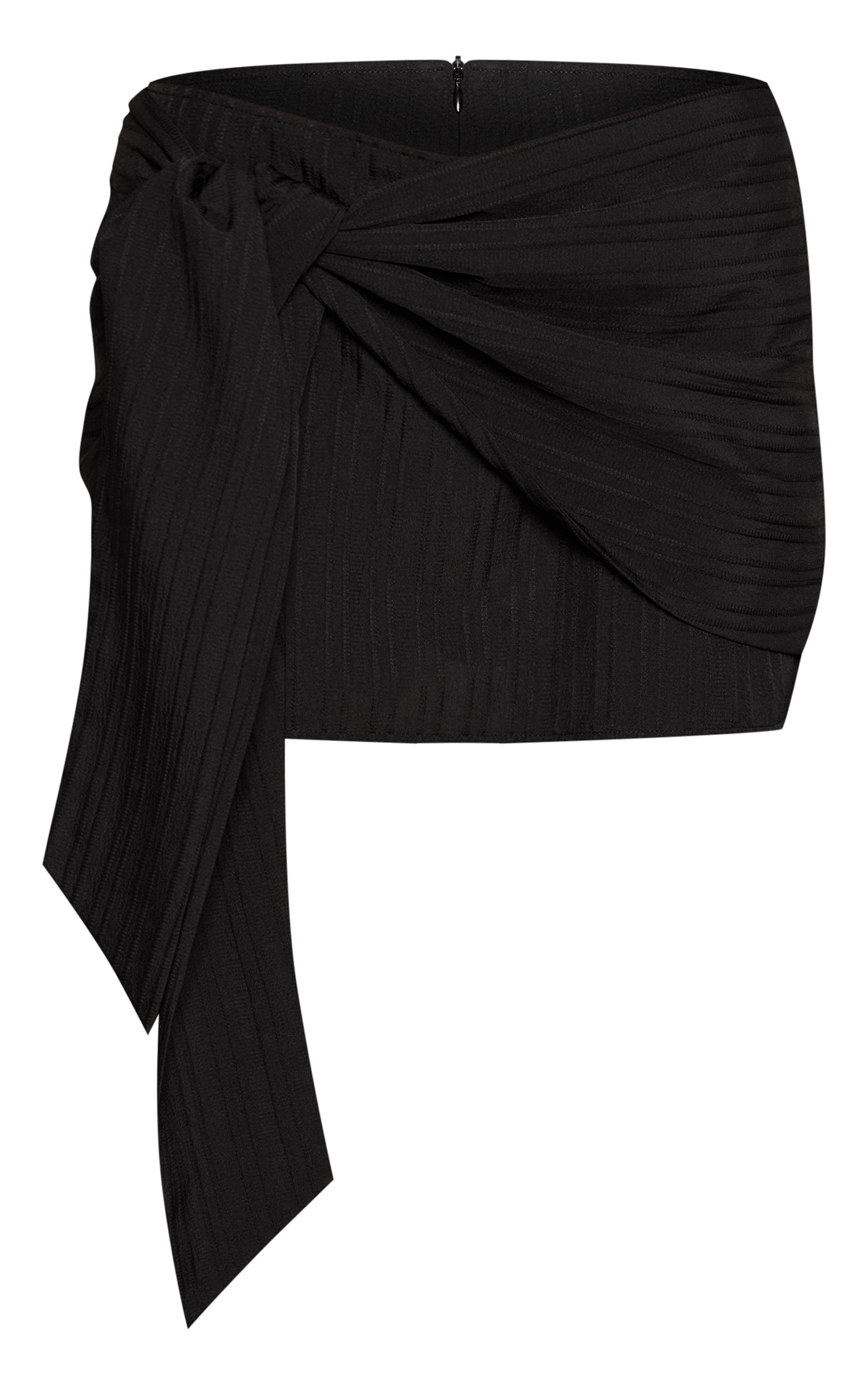 Noir Jupe-short Portefeuille Nouée En Tissu Texturé