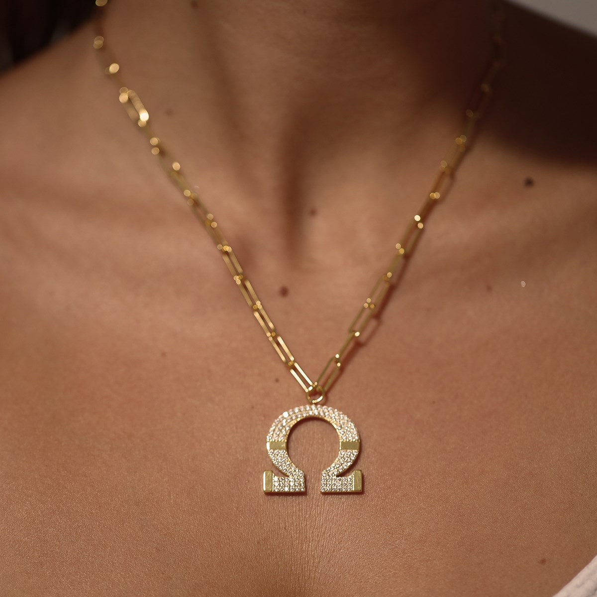 Collier Chaine Argent Omega Serti De Zirconiums Blancs