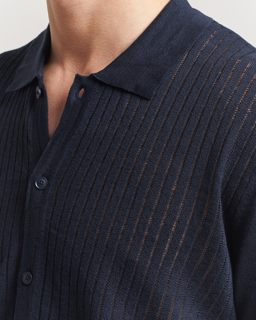 BOSS ORANGE Kamicino Knitted Short Sleeve Shirt Dark Blue
