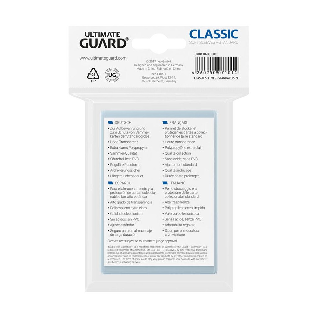 Ultimate Guard 100 Pochettes Classic Soft Sleeves 66x93 mm