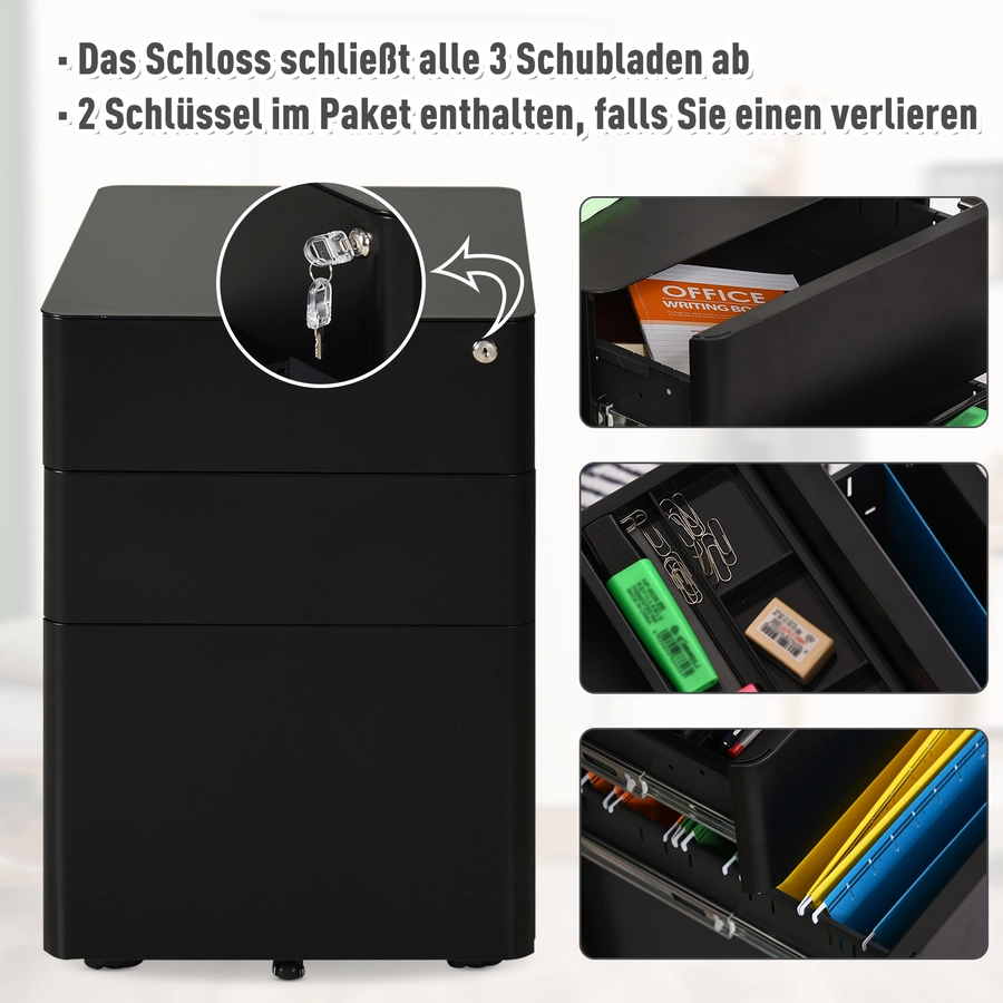 Vinsetto Aktenschrank mit Schließfach schwarz