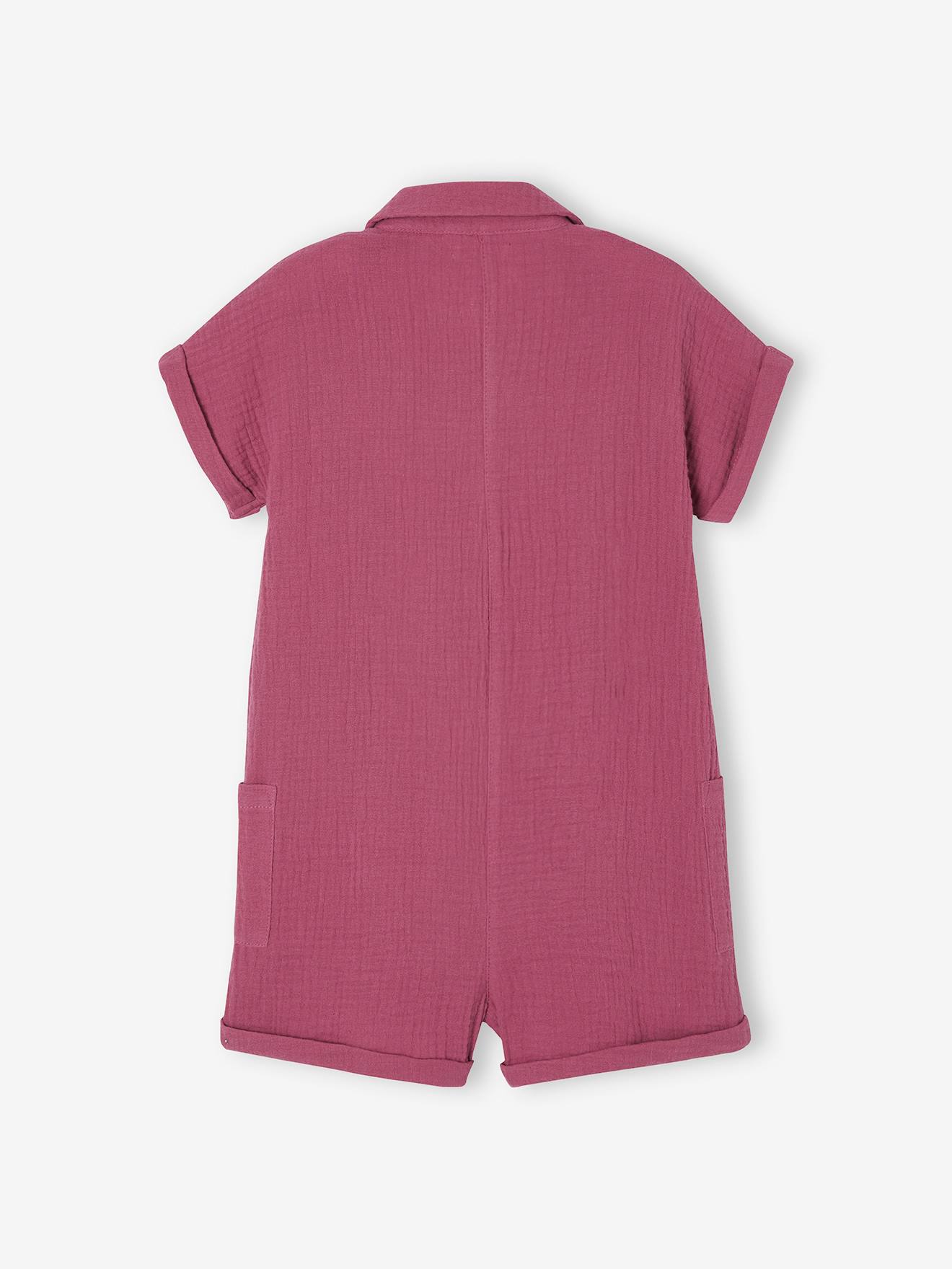 Macacão rosa peônia em chiffon de algodão para meninas