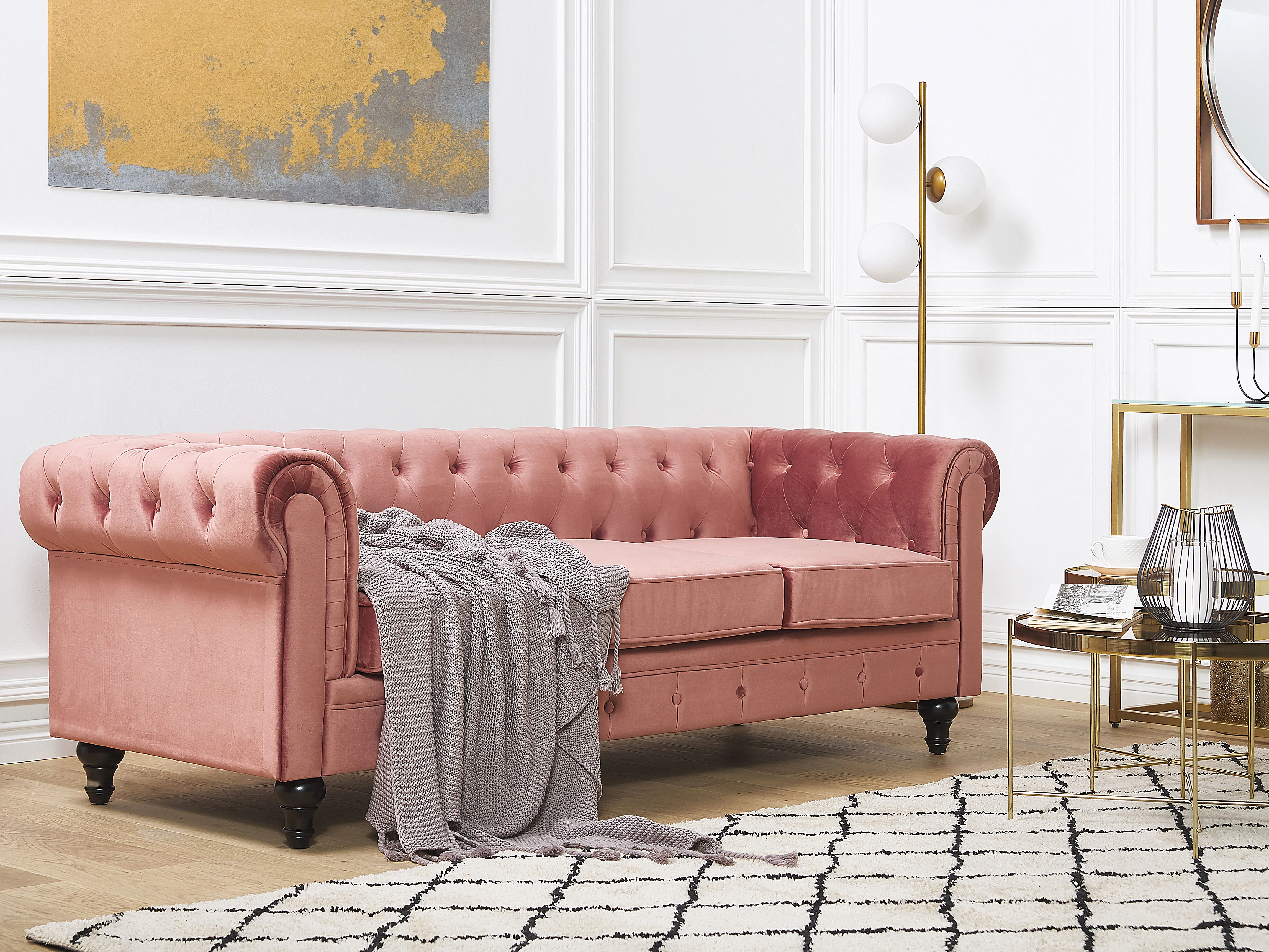 Bank 3-zits CHESTERFIELD Fluweel Roze