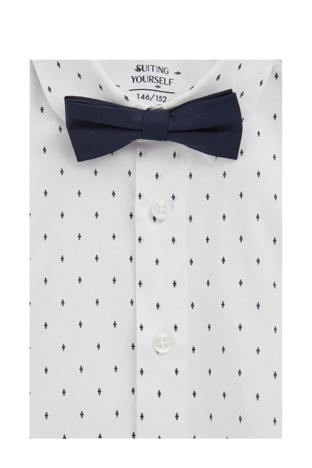 overhemd met strik - wit/donkerblauw