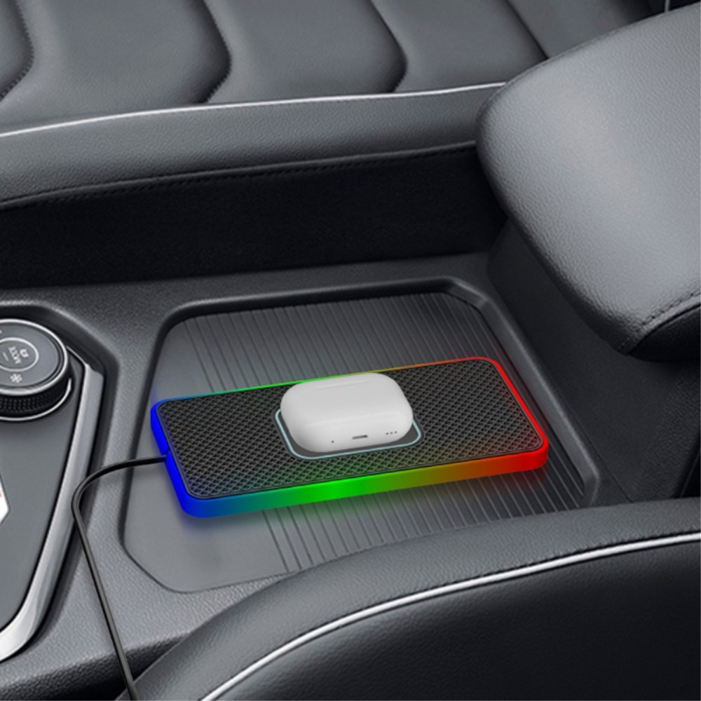 (1m) 15W USB C Qi Wireless Charging Ladegerät Auto Anti Rutsch Ladematte mit LED Beleuchtung - Schwarz