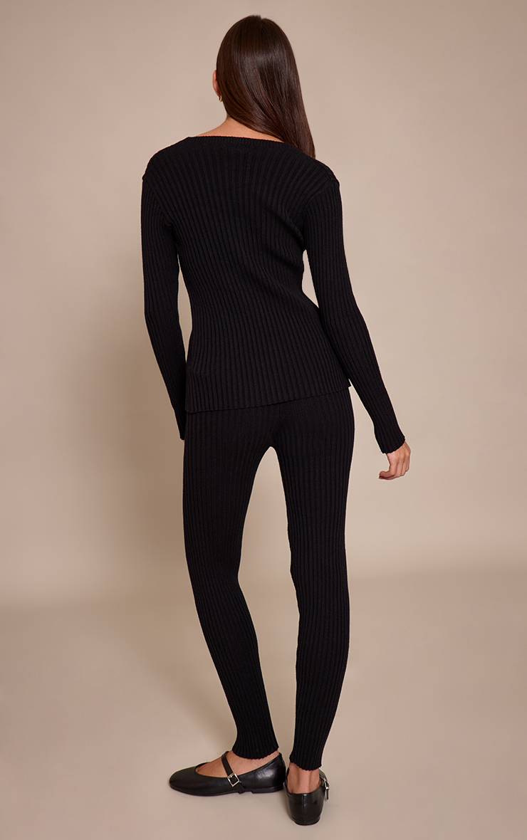 Noir Legging Côtelé En Maille