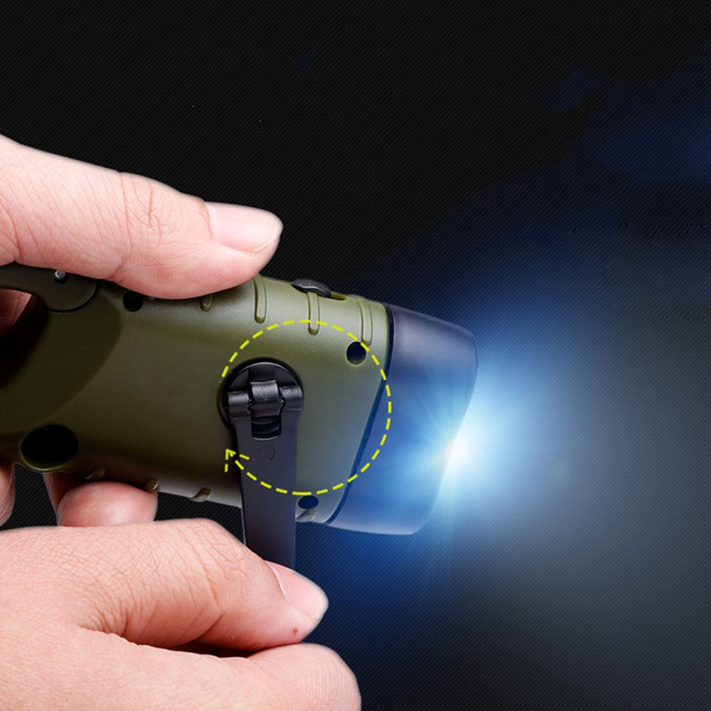 Solar Dynamo Taschenlampe LED Licht Handkurbel Lampe mit Karabiner Haken IPX6 - Grün