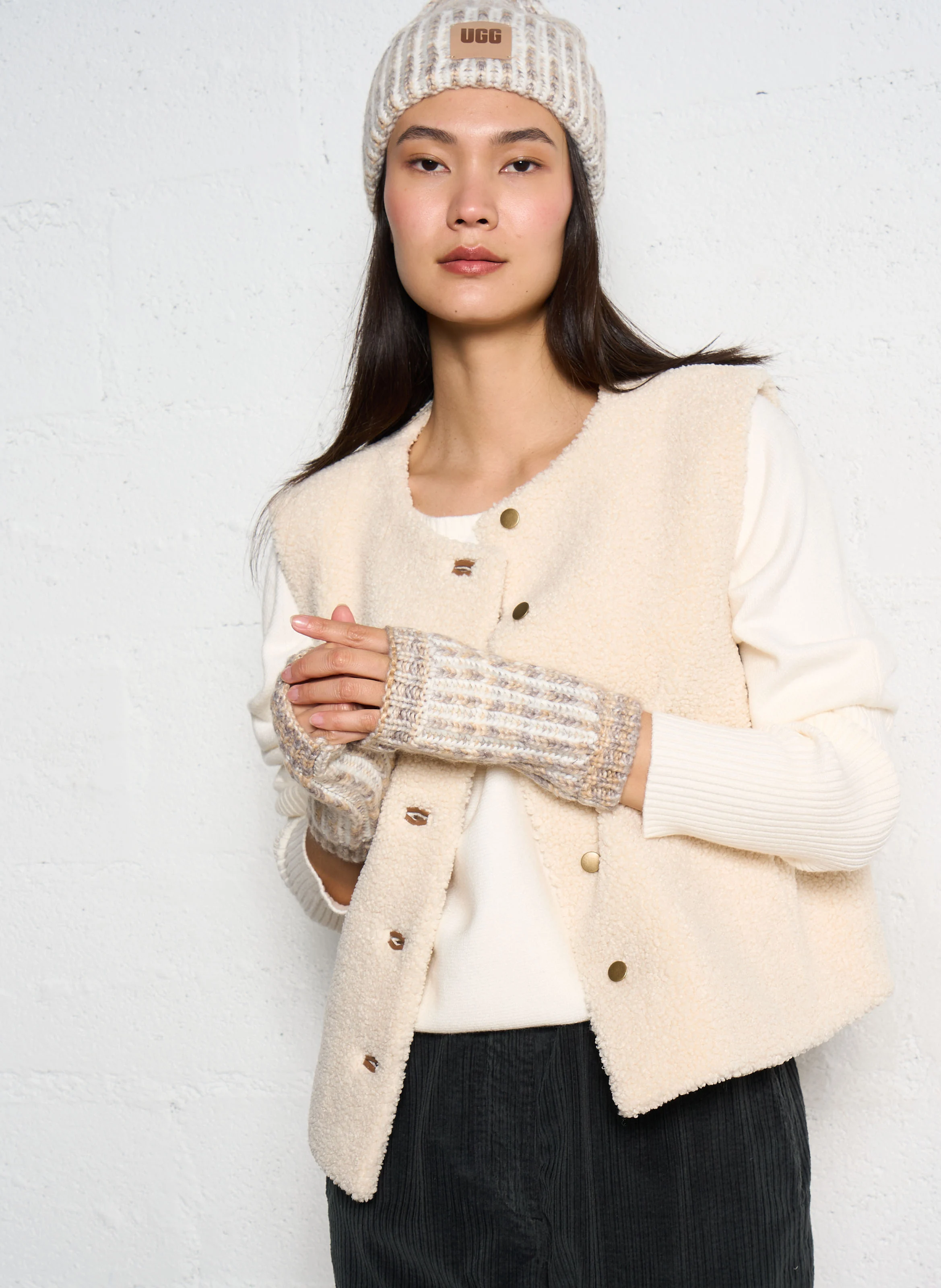 BROOKLYN - Veste droite col rond molletonnée | Beige