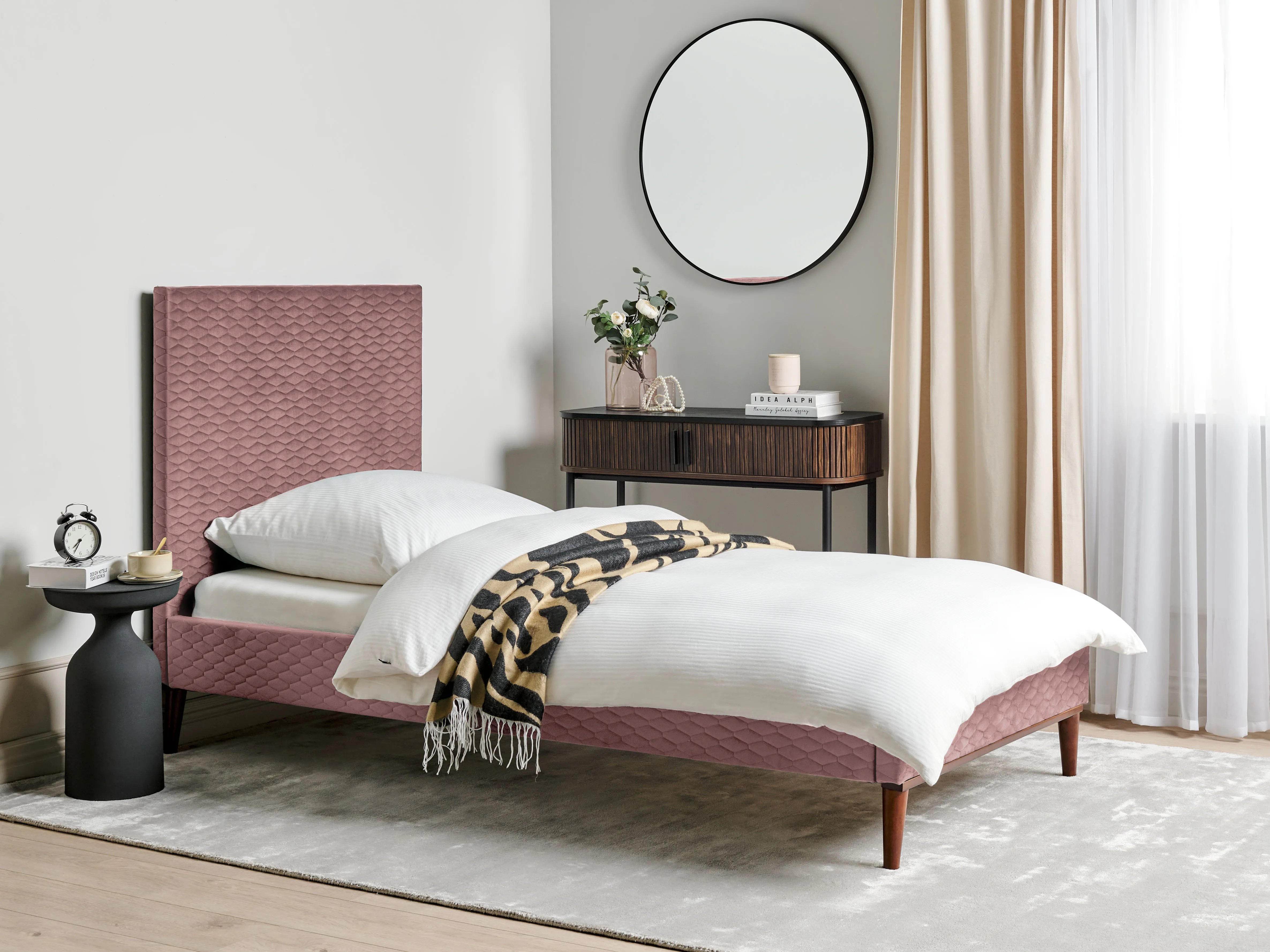 Bed Fluweel BAYONNE 90 x 200 cm Roze