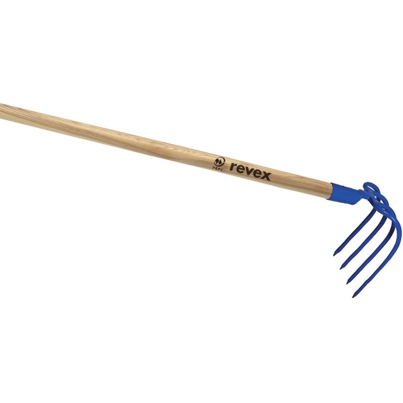 Croc à fumier à douille 4 dents 20cm + manche bois Revex