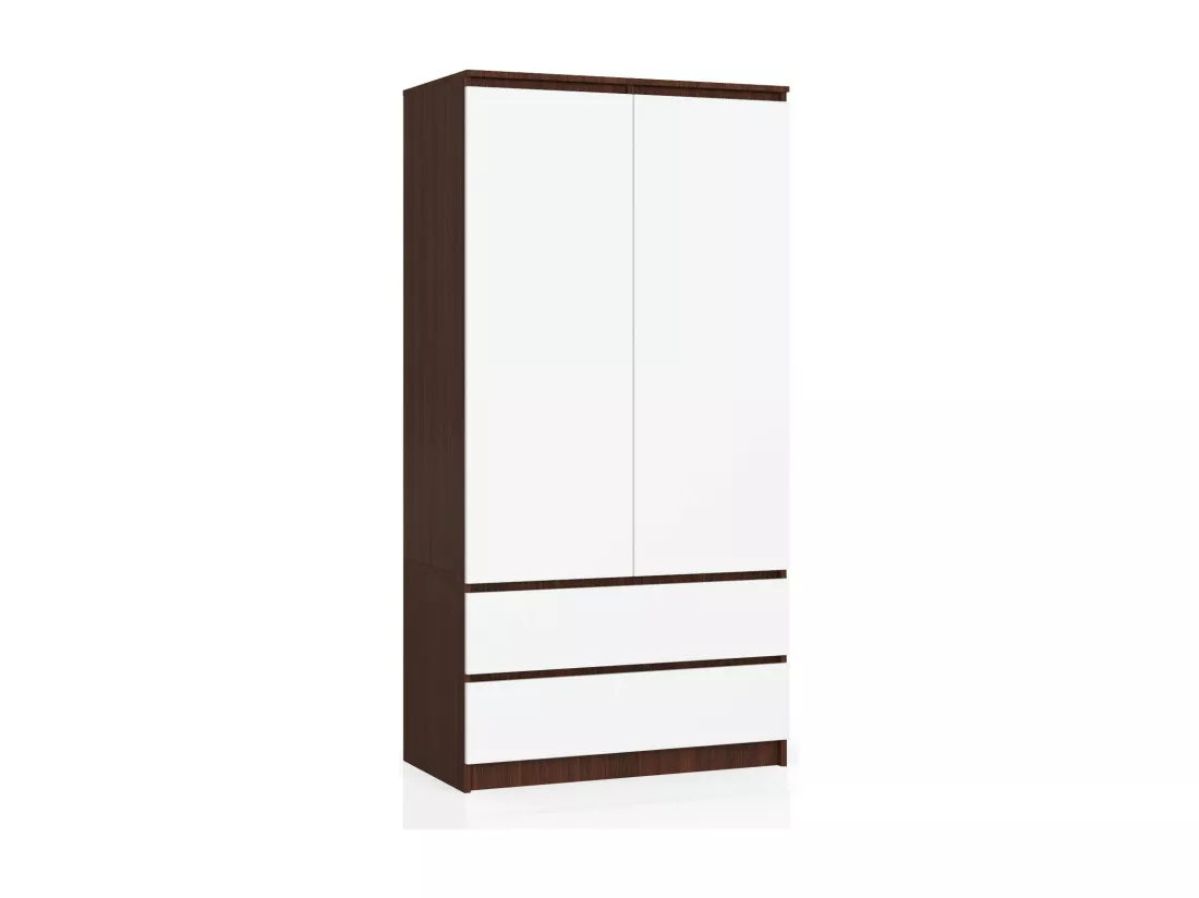 Armoire AKORD S90 Wengé 90 cm 2 portes 2 tiroirs façade Blanche 4 étagères 90x51x180 cm