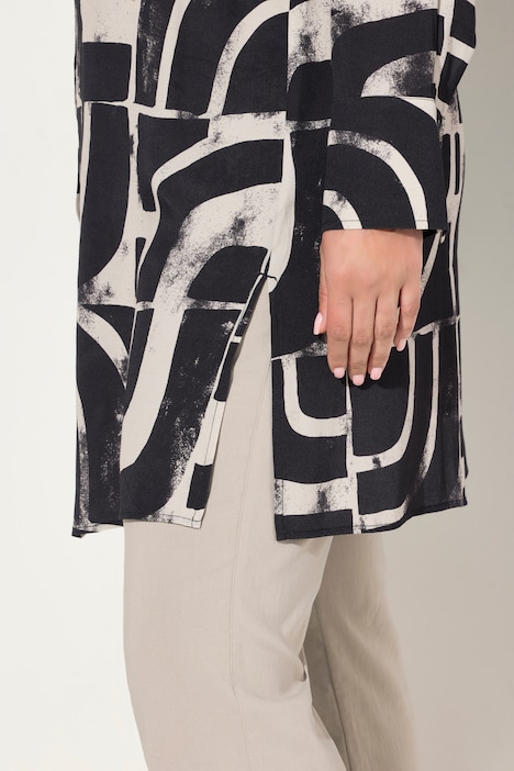 Longbluse, grafischer Druck, Hemdkragen, Langarm