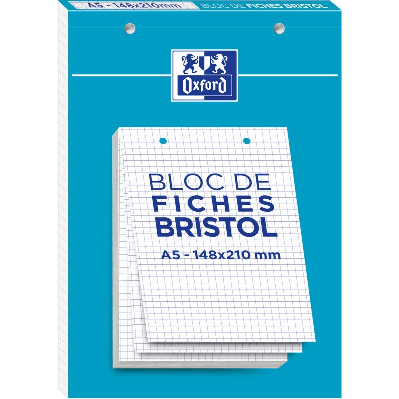 Fiche bristol collées 210 x 148 blanches 5 x 5 mm Oxford - Bloc de 30