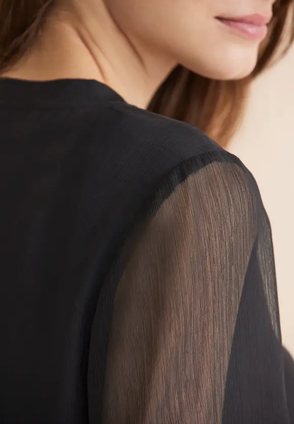 Stehkragen Chiffon Bluse - Black