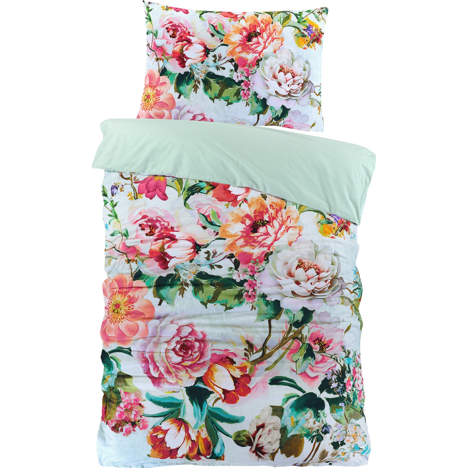 Bettwäsche Renforcé Blumen grün