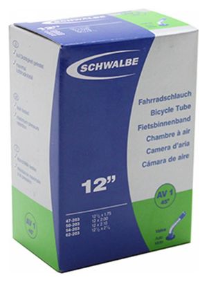 CHAMBRE A AIR VELO 12 1-2 x 1.75-2 1-4 SCHWALBE VALVE STANDARD COUDEE 45° (47-62x203) (AV1)